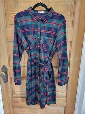 Grace & Lace Plaid Nightgown Large Belted Sleep Shirt Holiday Loungewear
